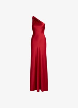Ralph Lauren Dames One shoulder maxi jurk van satijn in de kleur Ralph Red / Rood