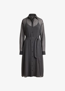 Ralph Lauren Dames Semi-transparante midi blousejurk met pied-de-poule dessin in de kleur Grey/Black / Grijs/Zwart