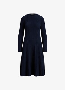 Ralph Lauren Dames Kabelgebreide midi trui-jurk met ronde hals in de kleur Lauren Navy / Blauw