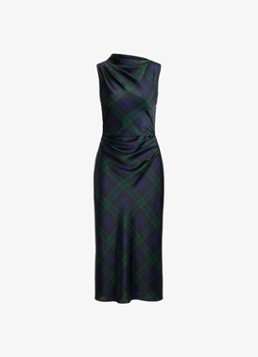 Ralph Lauren Dames Midi jurk met ruitdessin en watervalhals in de kleur Navy/Green/Black / Blauw/Groen/Zwart