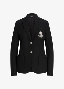 Ralph Lauren Dames Blazer van piqué katoen met metallic logoborduring in de kleur Polo black / zwart