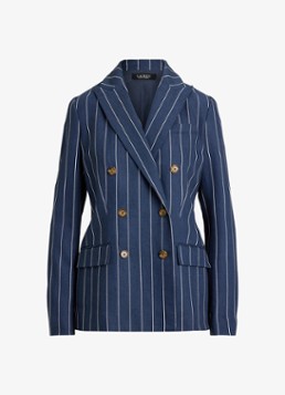 Ralph Lauren Dames Double-breasted blazer met klepzakken en streepprint in de kleur Blauw