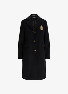 Ralph Lauren Dames Mantel in kasjmierblend met klepzakken en logoborduring in de kleur Black / Zwart