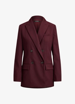 Ralph Lauren Dames Double-breasted blazer in wolblend met klepzakken in de kleur Dark Garnet / Bordeauxrood