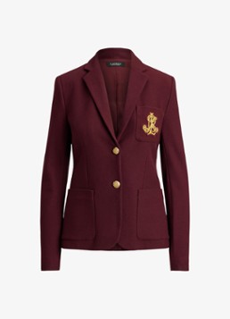 Ralph Lauren Dames Blazer van piqué katoen met metallic logoborduring in de kleur Dark Garnet / Bordeauxrood