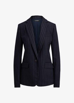 Ralph Lauren Dames Single-breasted blazer in wolblend met streepprint en klepzakken in de kleur Donkerblauw