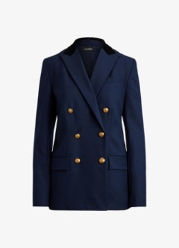 Ralph Lauren Dames Double-breasted blazer van wol met klepzakken in de kleur Donkerblauw