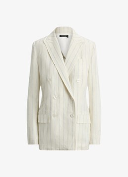 Ralph Lauren Dames Double-breasted blazer van linnen met streepprint in de kleur WHITE/BLUE MULTI-2WXU