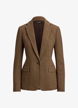 Ralph Lauren Dames Blazer in wolblend met visgraat dessin en klepzakken in de kleur Brown/Tan Multi / Bruin