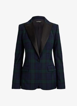 Ralph Lauren Dames Blazer in wolblend met ruitdessin in de kleur Black/Green Multi / Zwart/Groen