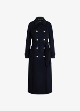 Ralph Lauren Dames Double-breasted mantel in kasjmierblend met strikceintuur in de kleur Regal Navy / Blauw