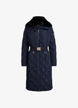 Ralph Lauren Dames Gewatteerde jas met quilt patroon en ceintuur in de kleur Blauw