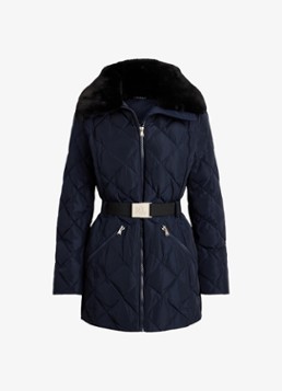 Ralph Lauren Dames Gewatteerde jas met quilt patroon en ceintuur in de kleur Blauw