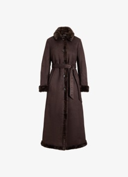 Ralph Lauren Dames Mantel met strikceintuur en imitatiebont in de kleur Circuit Brown / Bruin