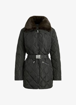 Ralph Lauren Dames Gewatteerde jas met quilt patroon en ceintuur in de kleur Dark Moss / Groen
