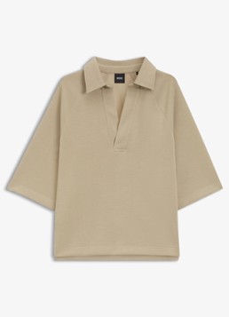 BOSS Dames Oversized fit polo met gemêleerd dessin in de kleur Beige
