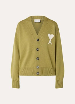 AMI Paris Dames Fijngebreid vest in wolblend met logo in de kleur Lichtgroen, maat: L