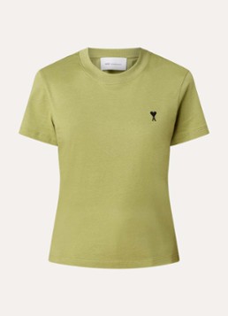 AMI Paris Dames T-shirt met logoborduring in de kleur Mosgroen, maat: XS