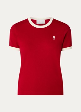 AMI Paris Dames T-shirt met logoborduring in de kleur Rood, maat: XS