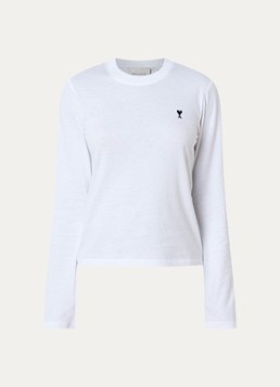 AMI Paris Dames Longsleeve met logoborduring in de kleur Wit, maat: L
