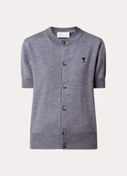 Ami Paris Dames Quota fijngebreid vest van merino wol met logoborduring in de kleur Grijs, maat: L