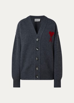 AMI Paris Dames Fijngebreid vest van wol met logoprint in de kleur Antraciet, maat: M