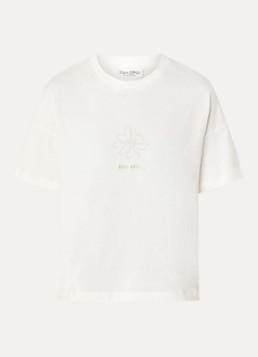 Marc O'Polo Dames T-shirt, short sleeve, side slits with artwork in de kleur Wit