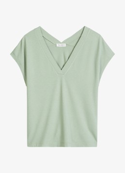 Marc O'Polo Dames T-shirt met V-hals in de kleur Lindegroen