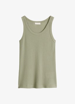 Marc O'Polo Dames Ribgebreide tanktop met ronde hals in de kleur Lindegroen