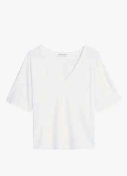 Marc O'Polo Dames T-shirt in lyocell blend met V-hals in de kleur Wit