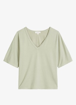 Marc O'Polo Dames T-shirt in lyocell blend met V-hals in de kleur Lindegroen