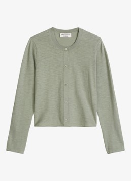 Marc O'Polo Dames Fijngebreid vest in katoenblend in de kleur Lindegroen