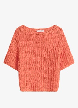Marc O'Polo Dames Grofgebreide trui met ronde hals in de kleur Warm Orange-9326 / Oranje