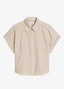 Marc O'Polo Dames Blouse met streepprint en borstzak in de kleur Light Beige-2673 / Beige