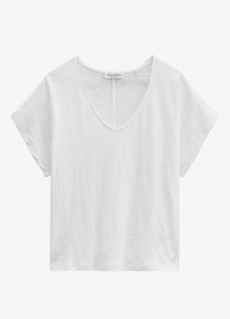 Marc O'Polo Dames T-shirt met V-hals in de kleur White-0163 / Wit