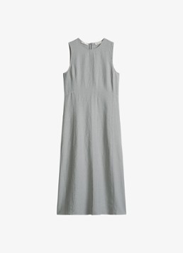 Marc O'Polo Dames Midi jurk van linnen met ronde hals in de kleur Quiet Sea-0639 / Blauw