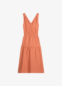 Marc O'Polo Dames Midi jurk van linnen met plooien in de kleur Warm Orange-9326 / Oranje