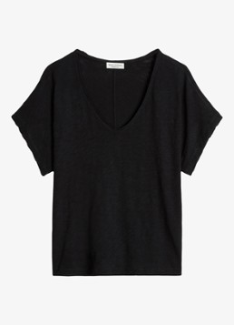 Marc O'Polo Dames T-shirt met V-hals in de kleur Black-0001 / Zwart