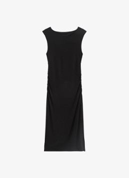 Marc O'Polo Dames Midi jurk met plooien in de kleur Black-0001 / Zwart