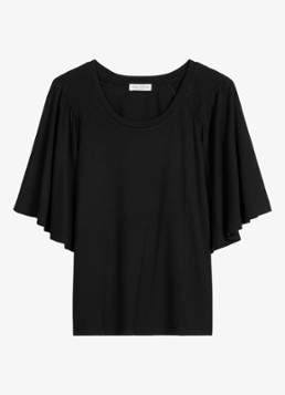 Marc O'Polo Dames Relaxte T-shirt blouse met smockwerk in de kleur Black / Zwart