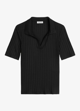 Marc O'Polo Dames Pointelle polo met korte mouw in de kleur Black / Zwart