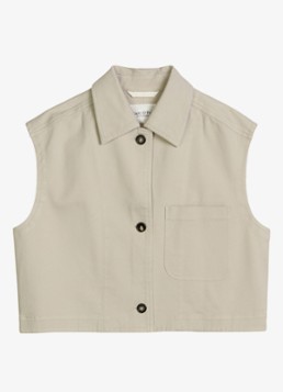 Marc O'Polo Dames Gilet van denim met borstzak in de kleur Linen Beige / Grijs