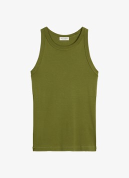 Marc O'Polo Dames Tanktop van katoen met ronde hals in de kleur Shaded Fern / Groen