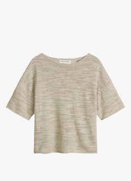 Marc O'Polo Dames Trui in katoen-linnenblend met bateauhals in de kleur Linen Beige / Grijs