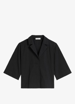Marc O'Polo Dames Cropped blouse met blinde knoopsluiting in de kleur Black / Zwart