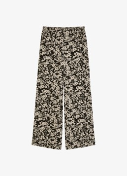Marc O'Polo Dames High waist wide fit broek met bloemenprint in de kleur Black Multi 03 / Zwart