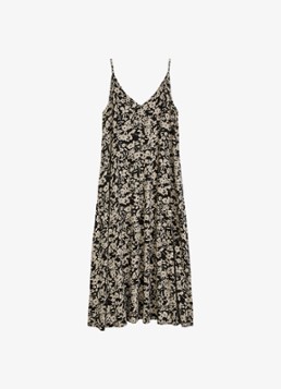 Marc O'Polo Dames Midi jurk met V-hals en bloemenprint in de kleur Black Multi 03 / Zwart