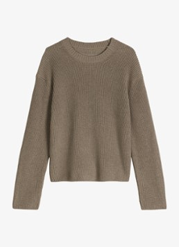Marc O'Polo Dames Kabelgebreide trui met split in de kleur Taupe