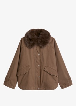 Marc O'Polo Dames Jack met details van imitatiebont en klepzakken in de kleur Dark Walnut / Bruin