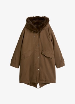 Marc O'Polo Dames Jas met details van imitatiebont en klepzakken in de kleur Dark Walnut / Bruin